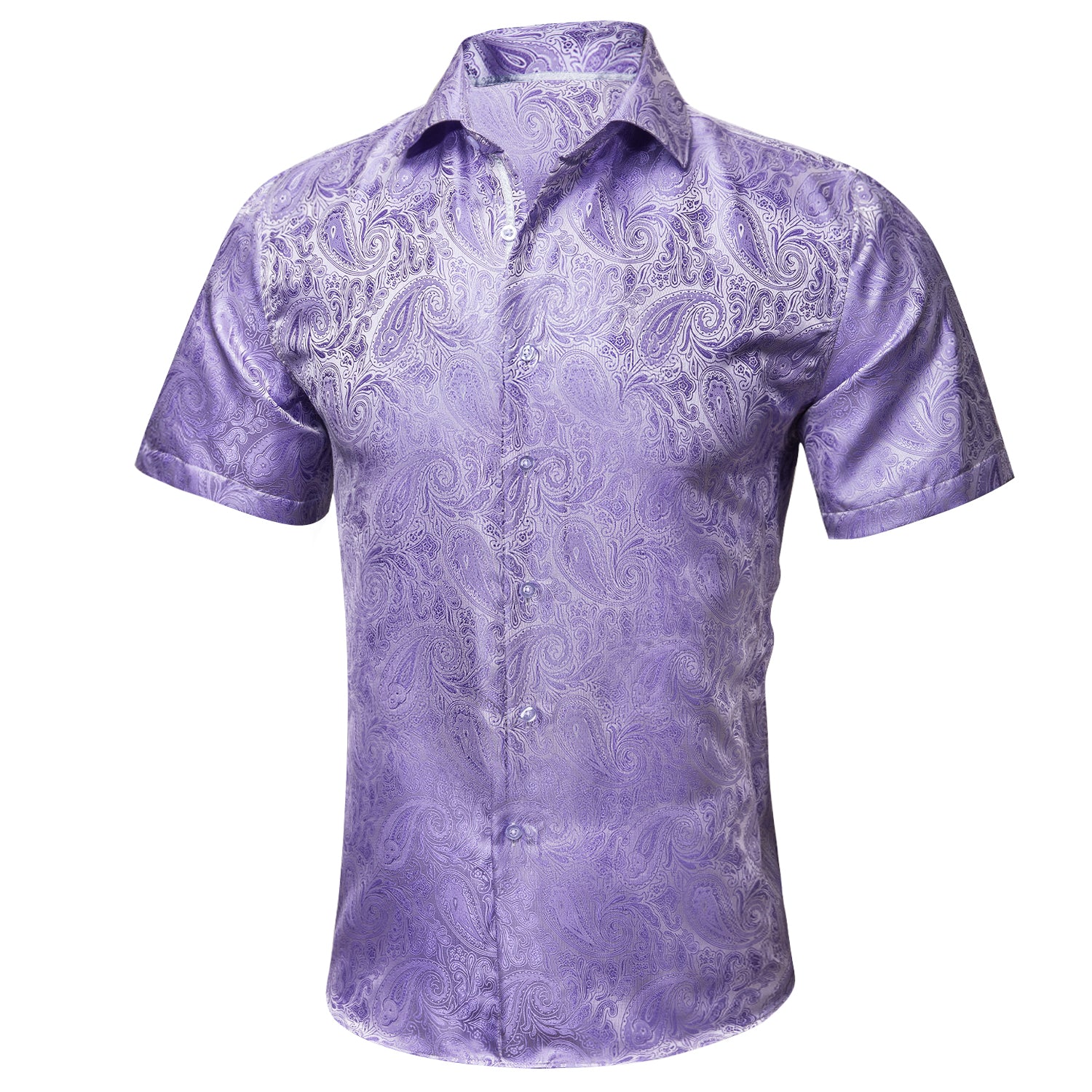 Lavender Purple Paisley Silk Men's Short Sleeve Shirt