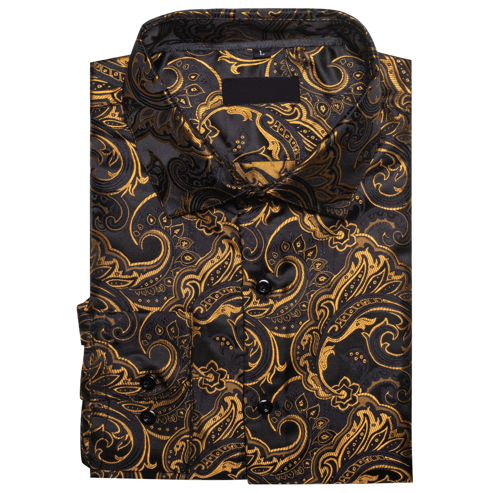 New Black Brown Paisley Silk Men's Long Sleeve Shirt