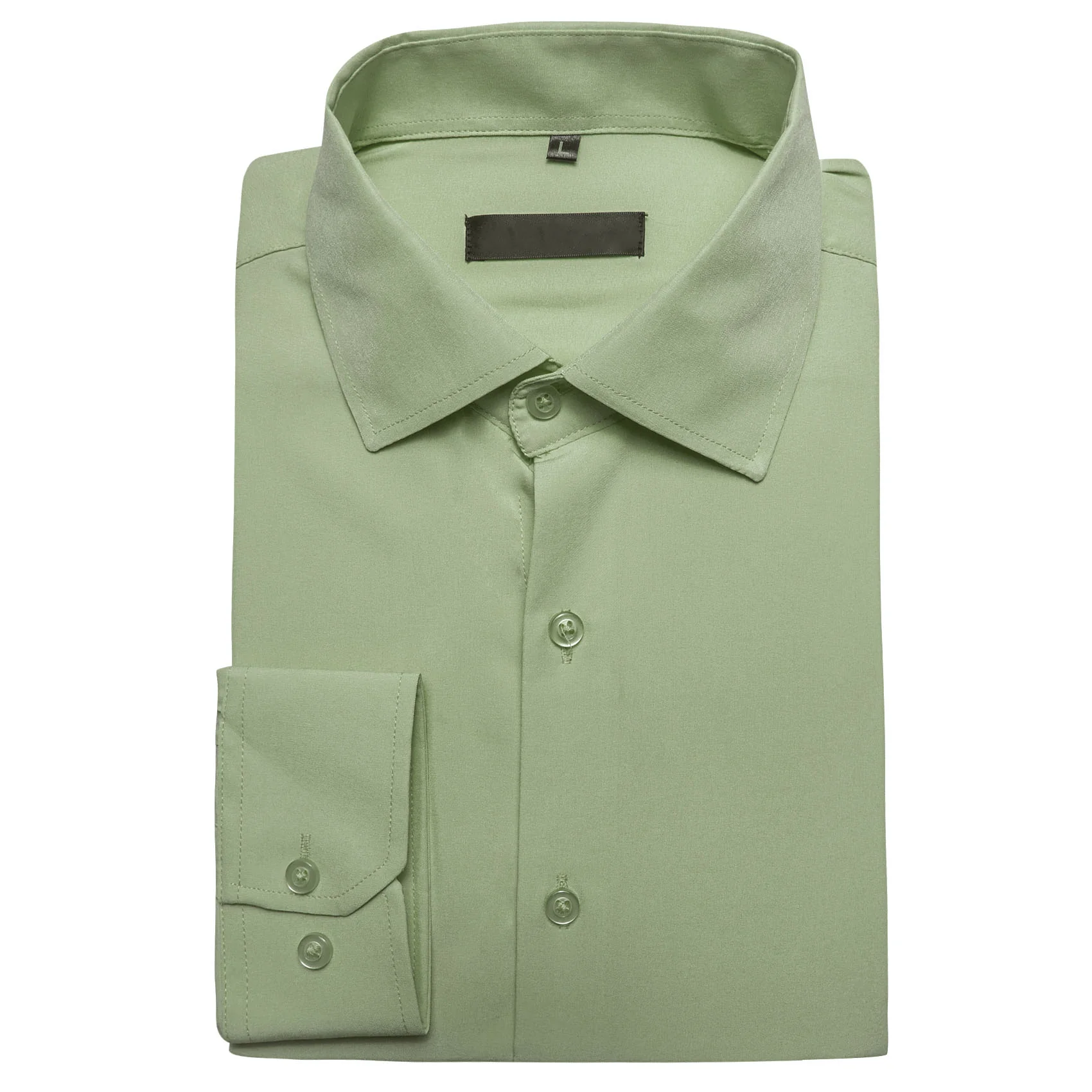 Avocado Green Solid Silk Men's Long Sleeve Shirt