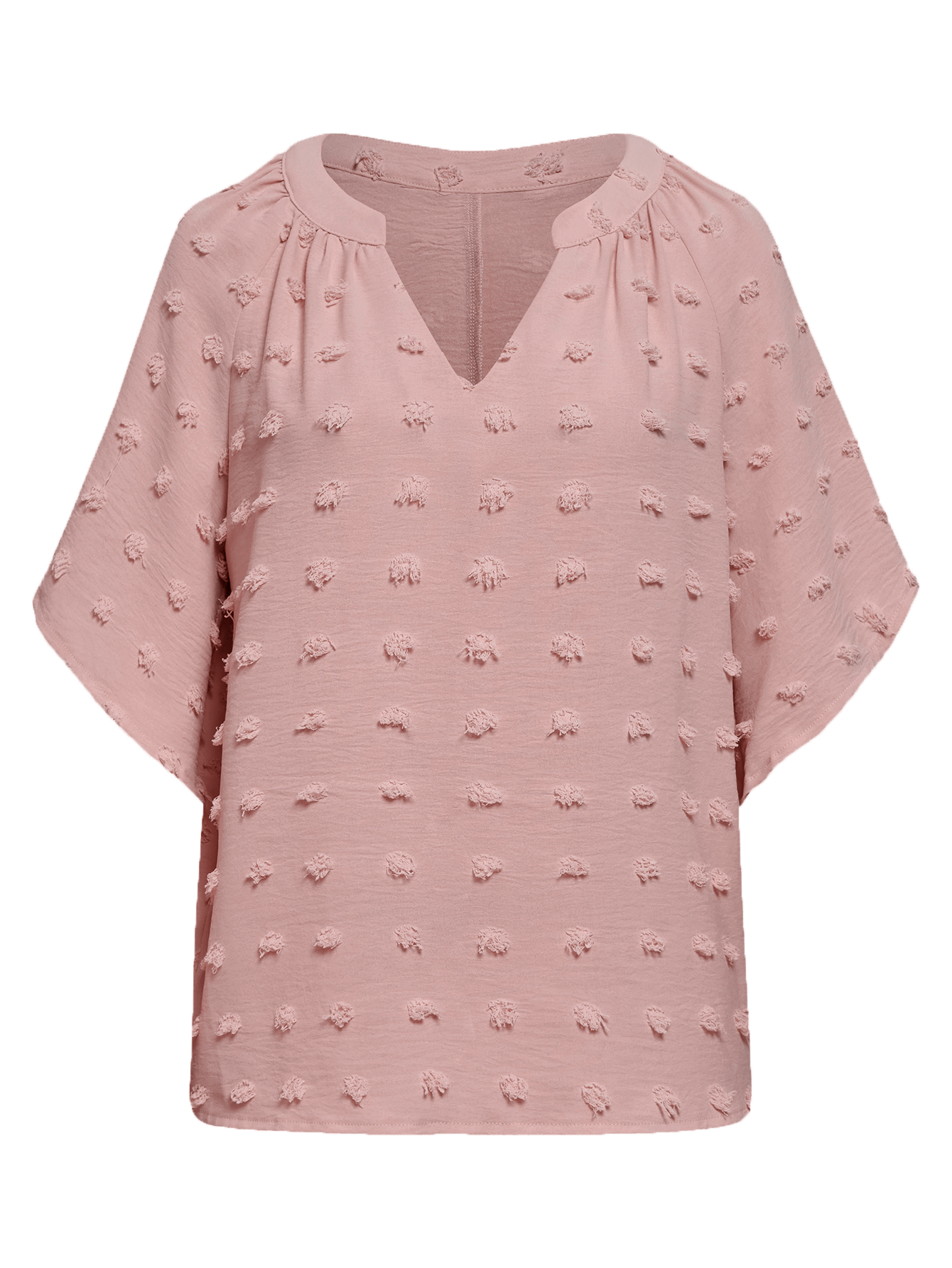 Women V Neck Half Sleeve Swiss Dot Loose Tops Plain Shirt