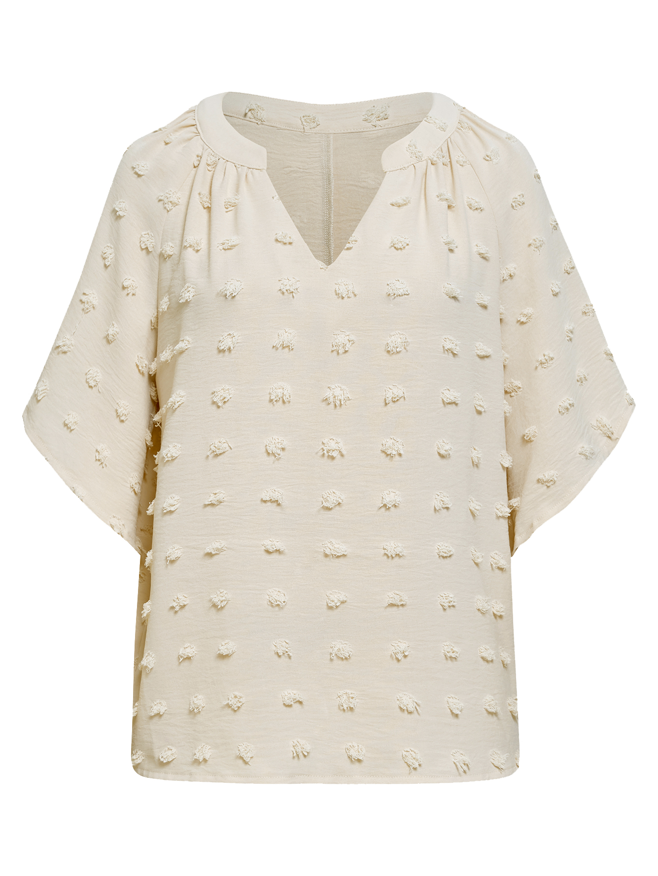 Women V Neck Half Sleeve Swiss Dot Loose Tops Plain Shirt