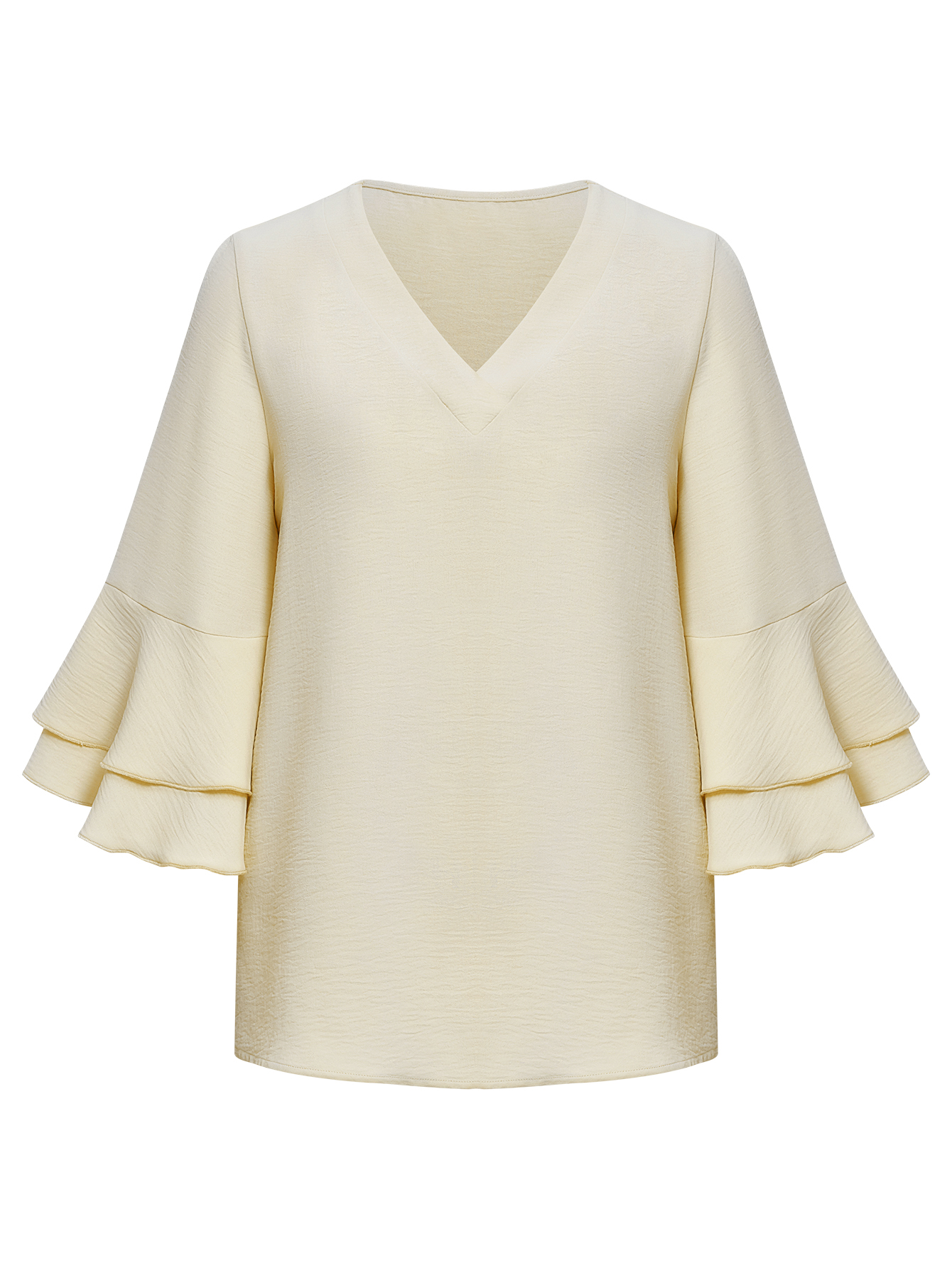 Women Ruffle Sleeve V-Neck Tops Plain Summer Tops