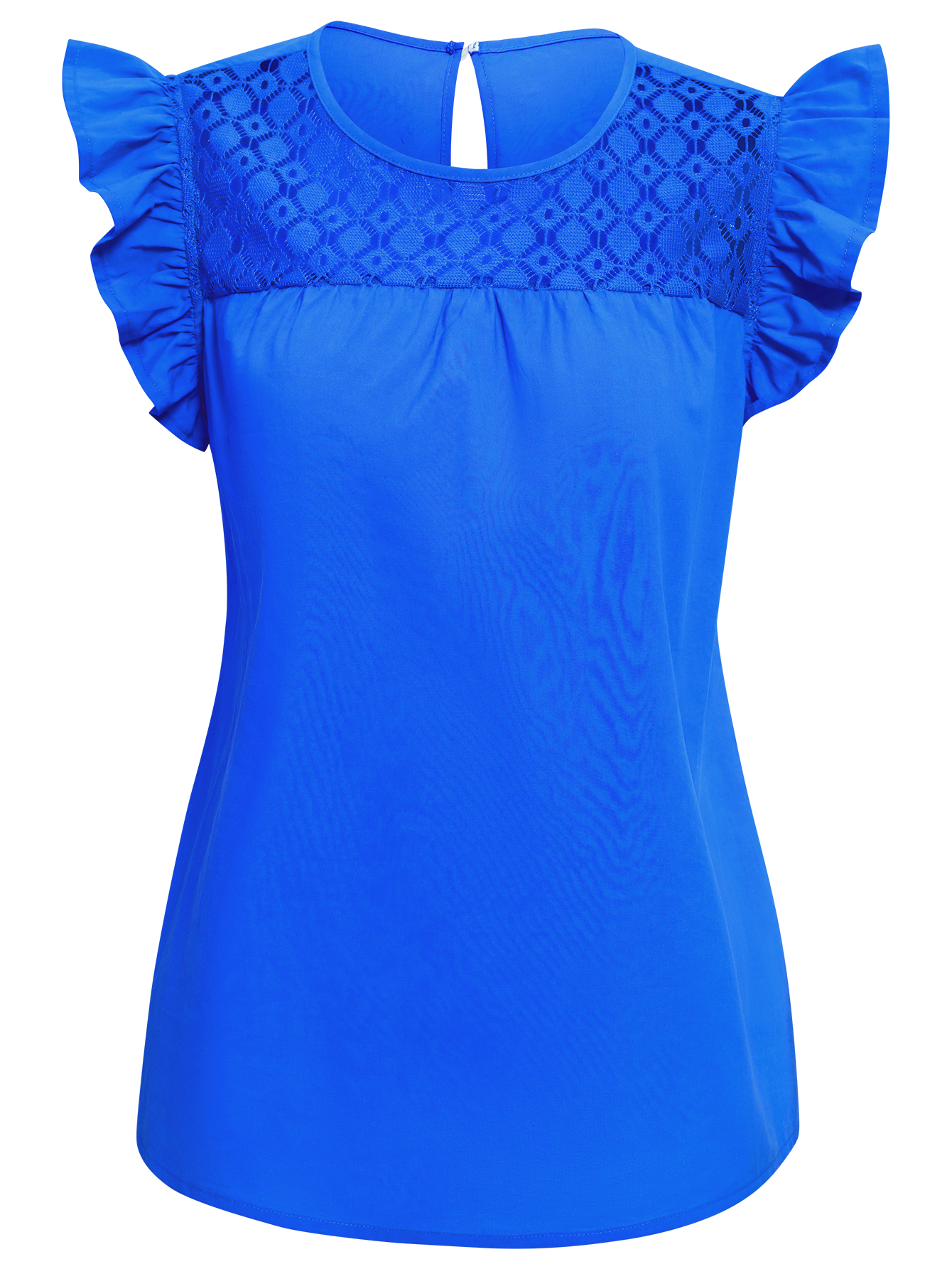 Women Lace Round Neck Ruffle Short Sleeve Tops