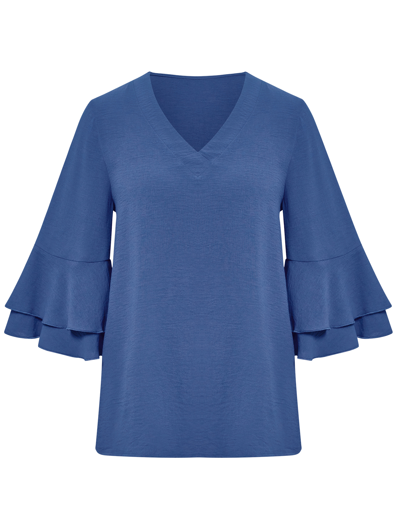 Women Ruffle Sleeve V-Neck Tops Plain Summer Tops