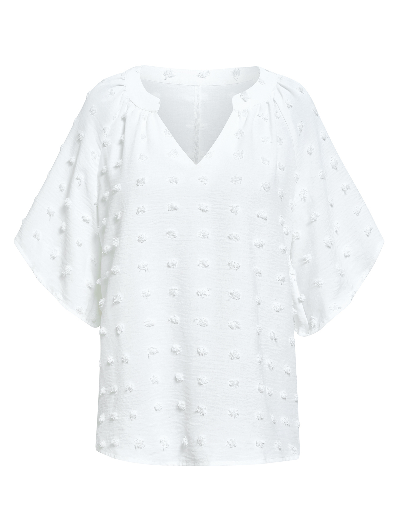 Women V Neck Half Sleeve Swiss Dot Loose Tops Plain Shirt