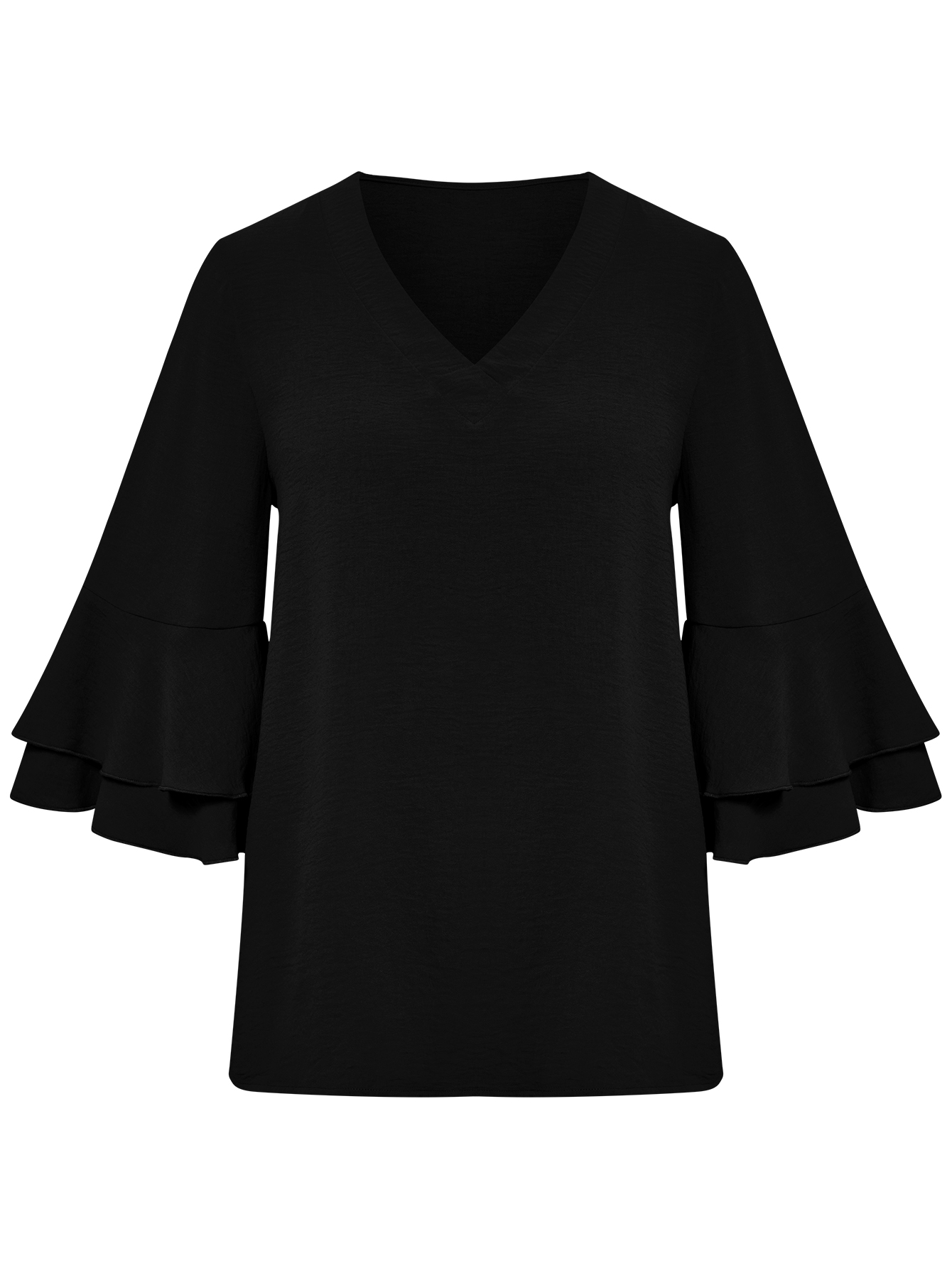 Women Ruffle Sleeve V-Neck Tops Plain Summer Tops