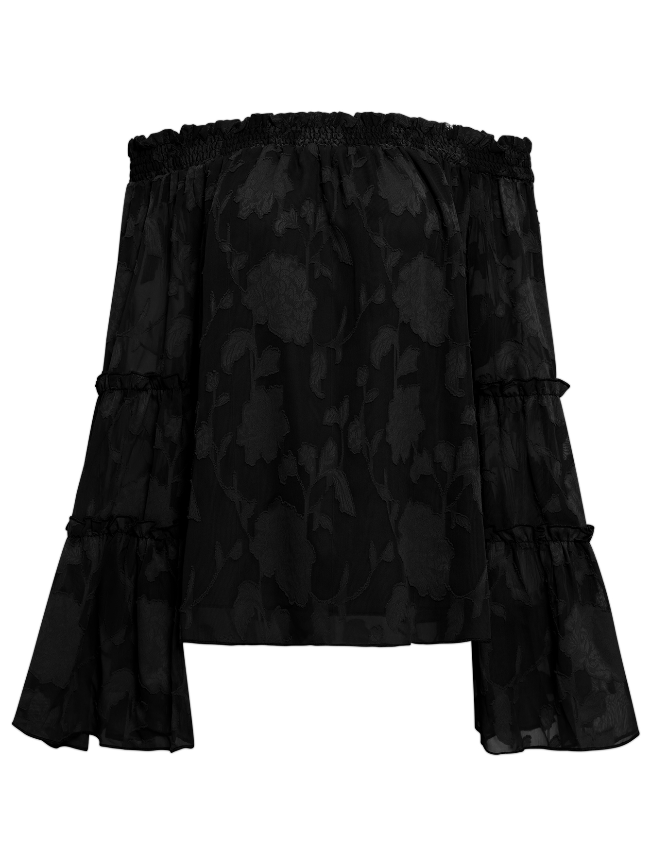 Women Floral Tiered Bell Sleeve Off-Shoulder Tops