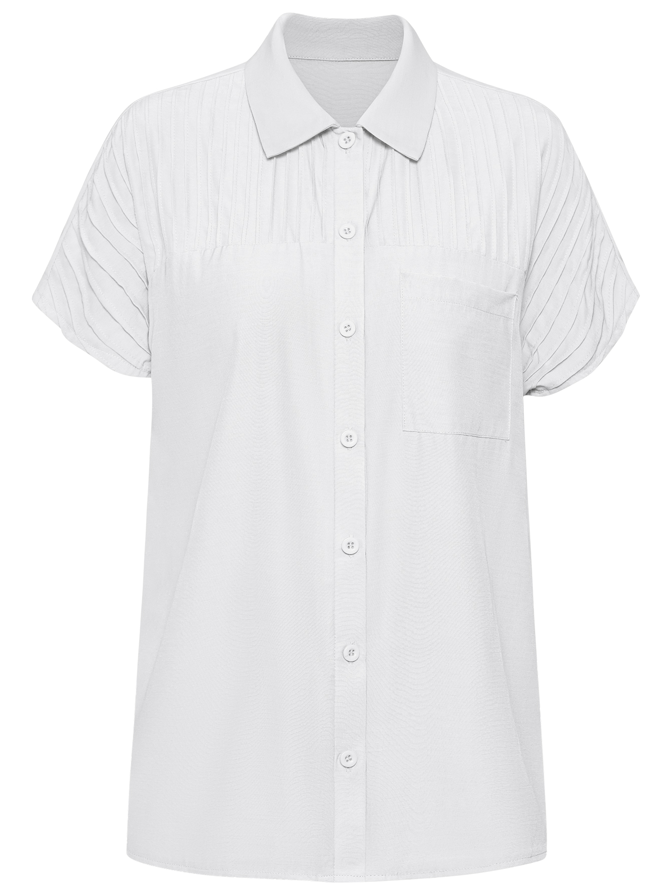 Women Button Down Short Sleeves Shirt with Pocket Lapel Collar