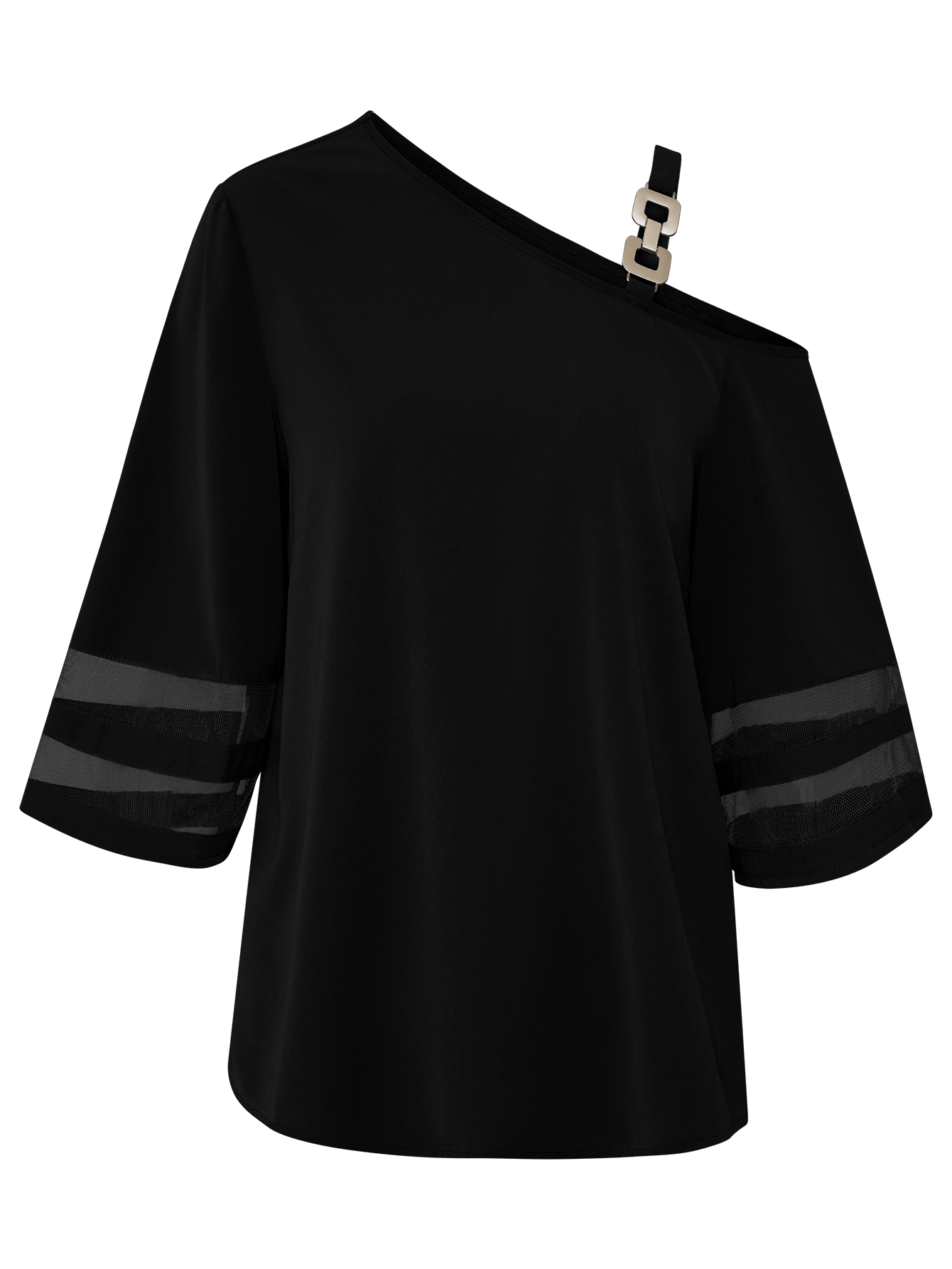 Women Chain-Strap Asymmetrical Tops Half Length Sleeves