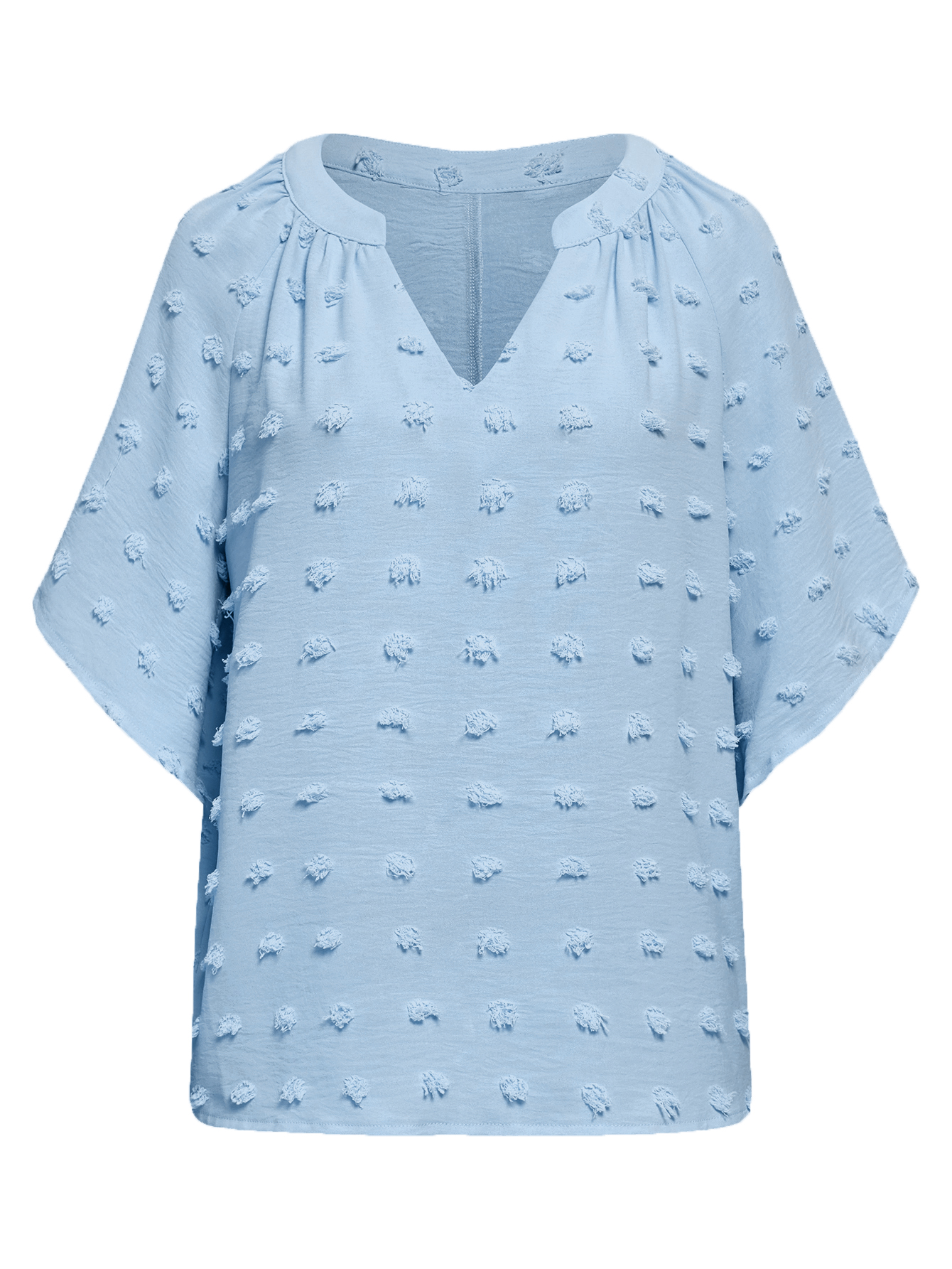 Women V Neck Half Sleeve Swiss Dot Loose Tops Plain Shirt