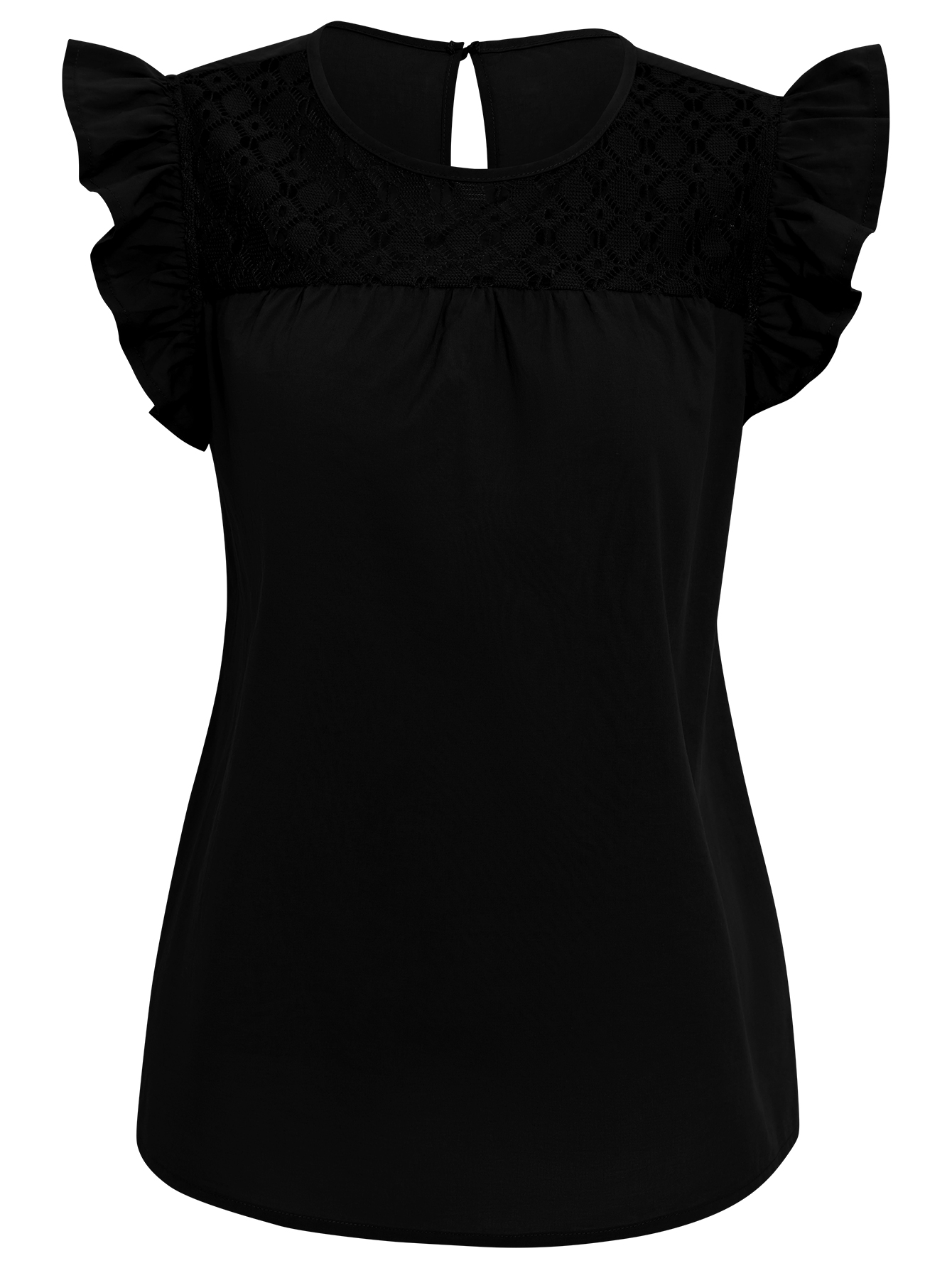 Women Lace Round Neck Ruffle Short Sleeve Tops