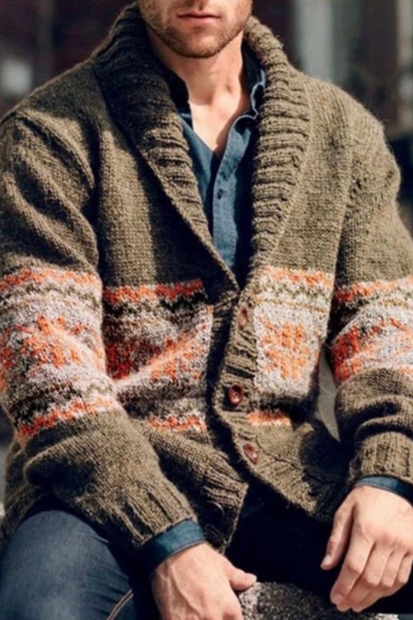 Men's Lapel Long Sleeve Cardigan