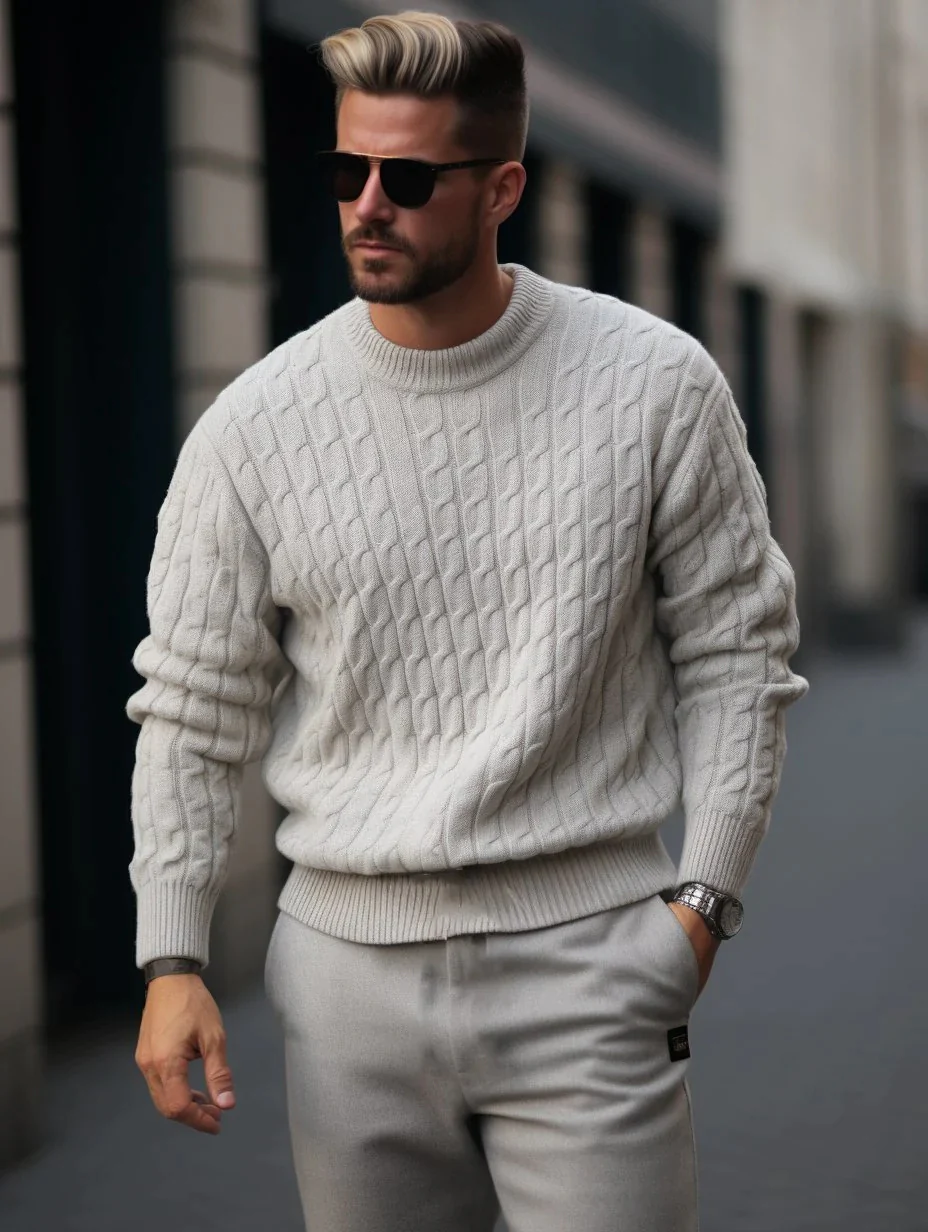 Men's White Knitted Sweater Shirt