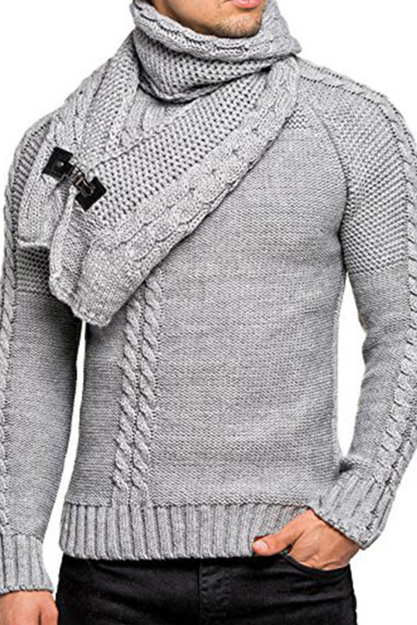 Men's Sweater Neck Slim Pullover Knit Sweater