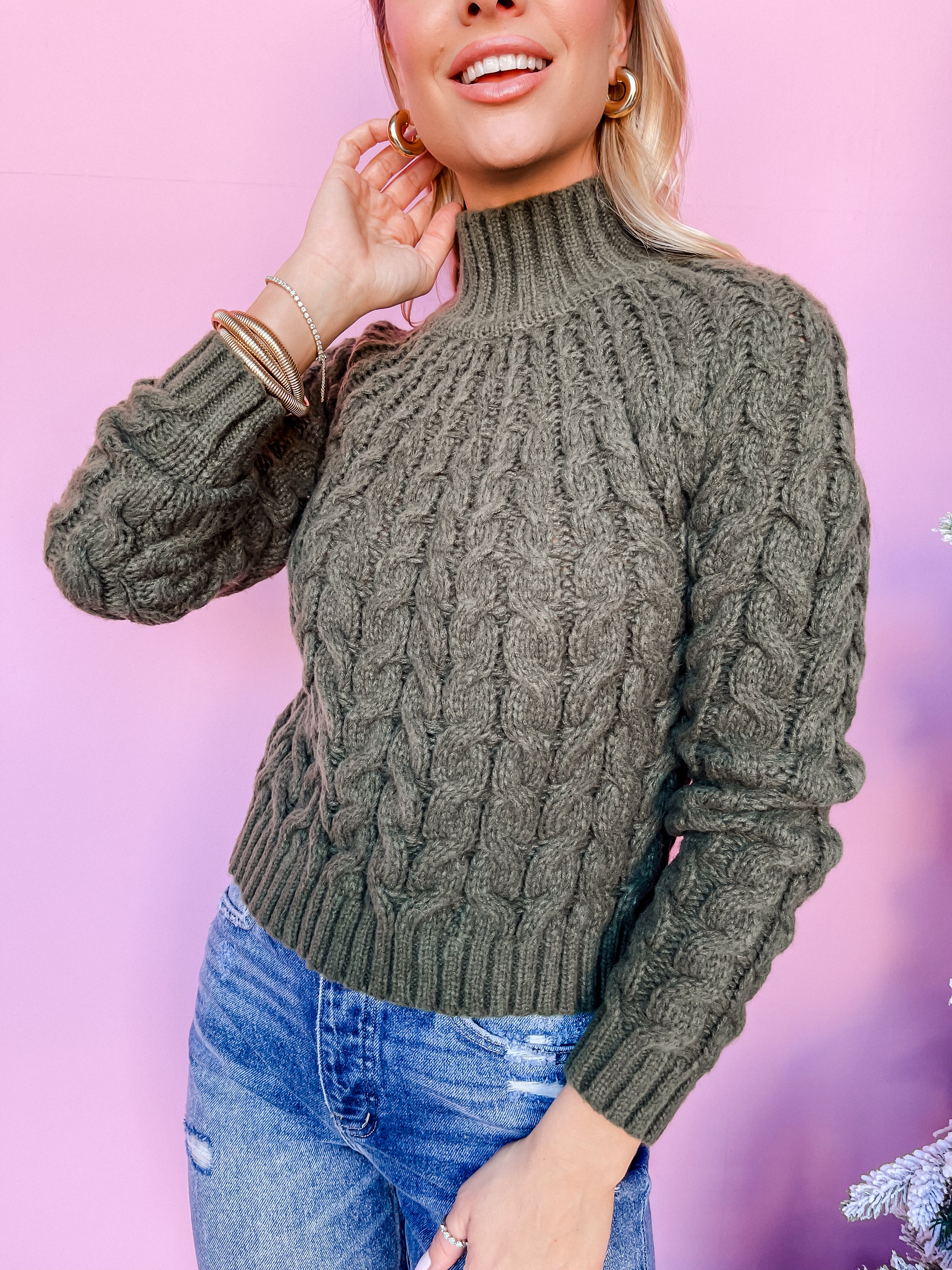 Ride On By Mock Neck Sweater-Olive