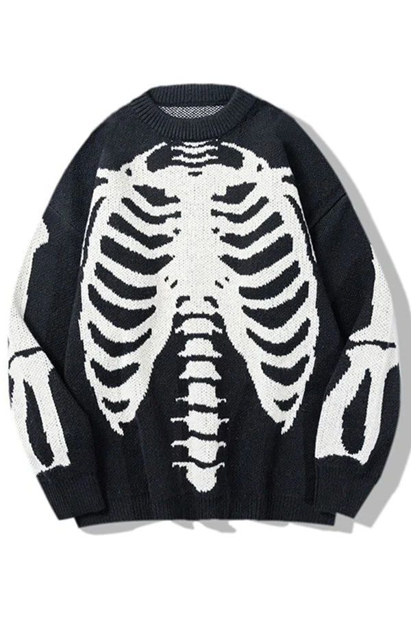 Men's Long Sleeve Skull Jacquard Sweater