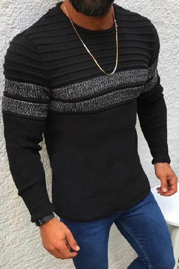 Striped Men's Sweater Knit Casual Sweater