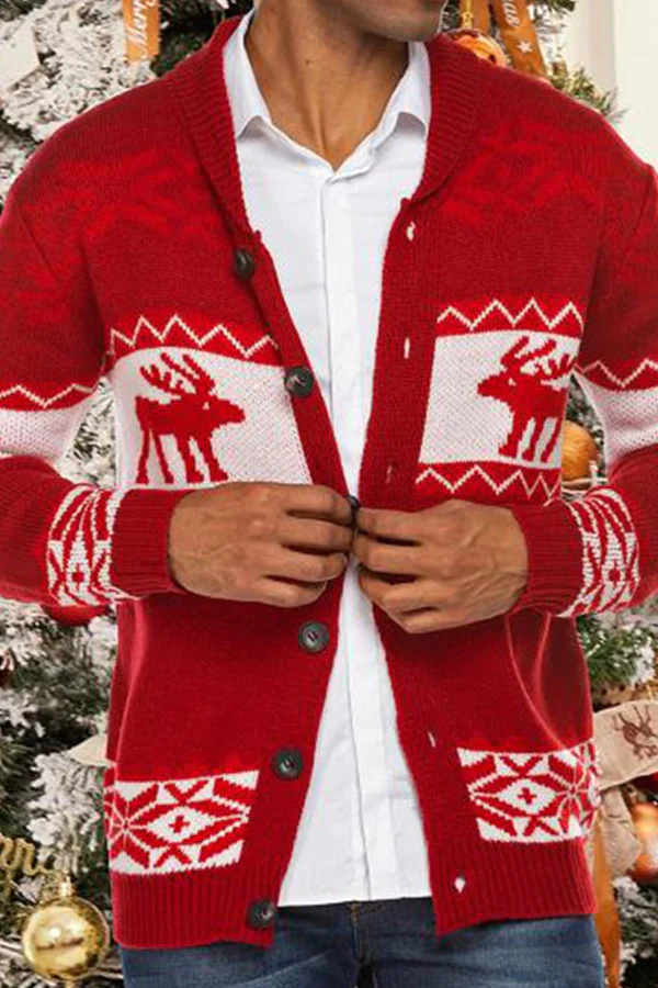 Christmas jacquard knit button cardigan