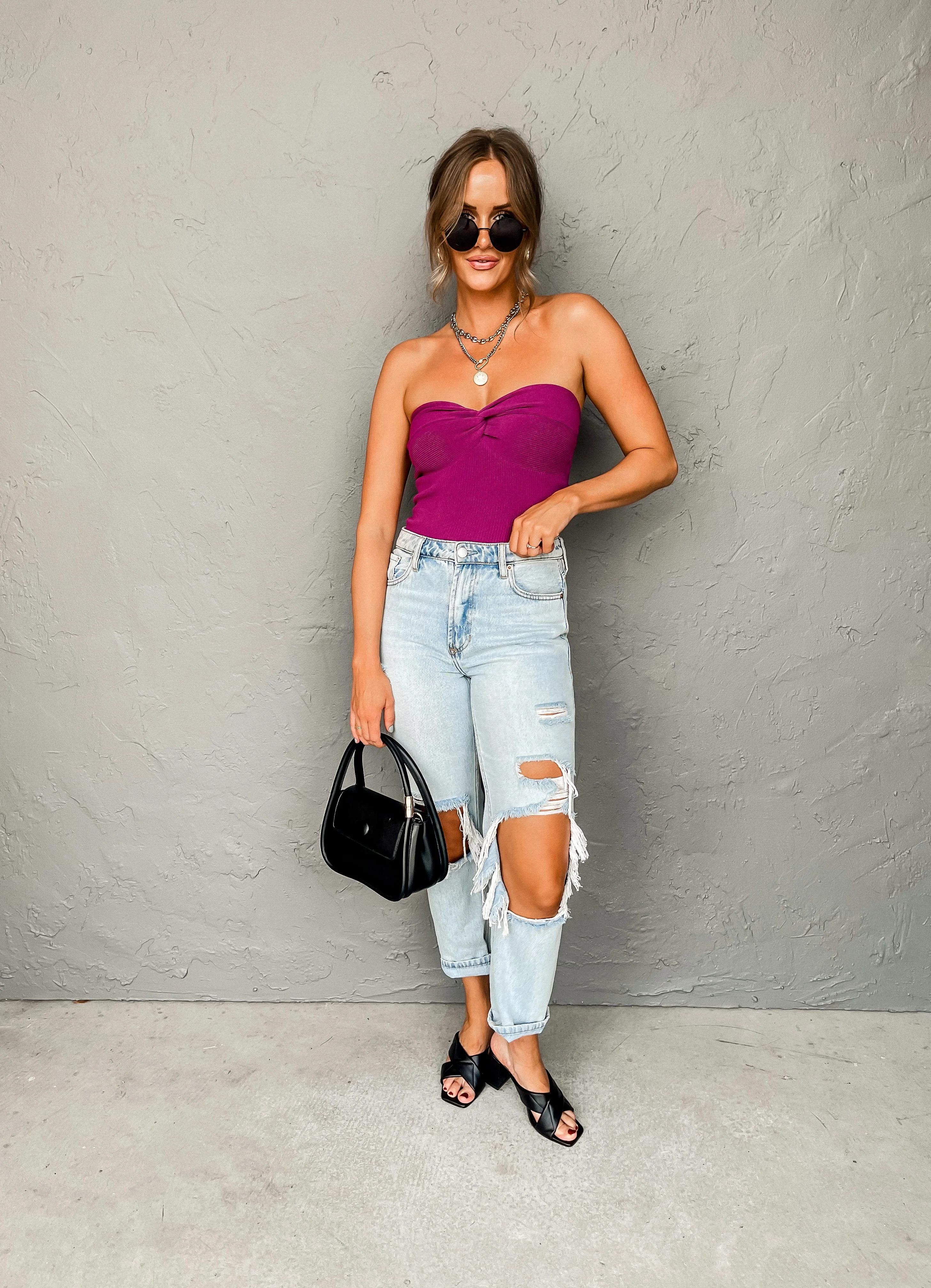 Laken Strapless Knit Top-Magenta