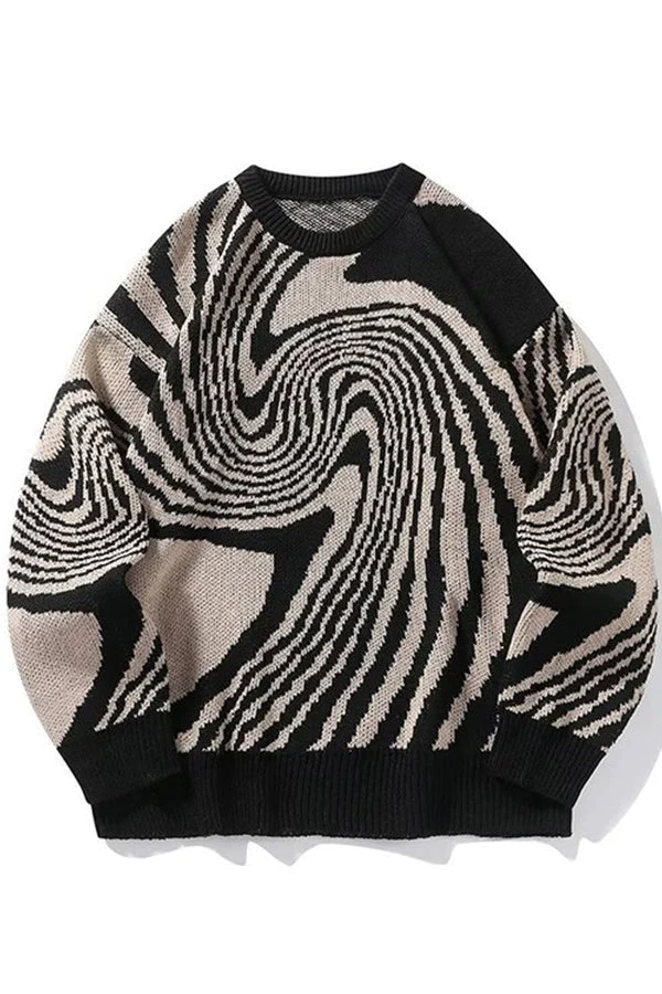 Men's Crew Neck Geometric Jacquard Knit Sweater