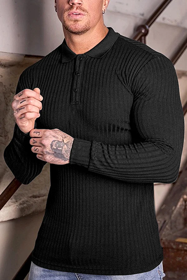 Men Ribbed Knit Polo Shirt