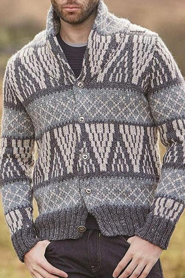 Autumn and Winter Long-sleeved Geometric Jacquard Knitted Cardigan