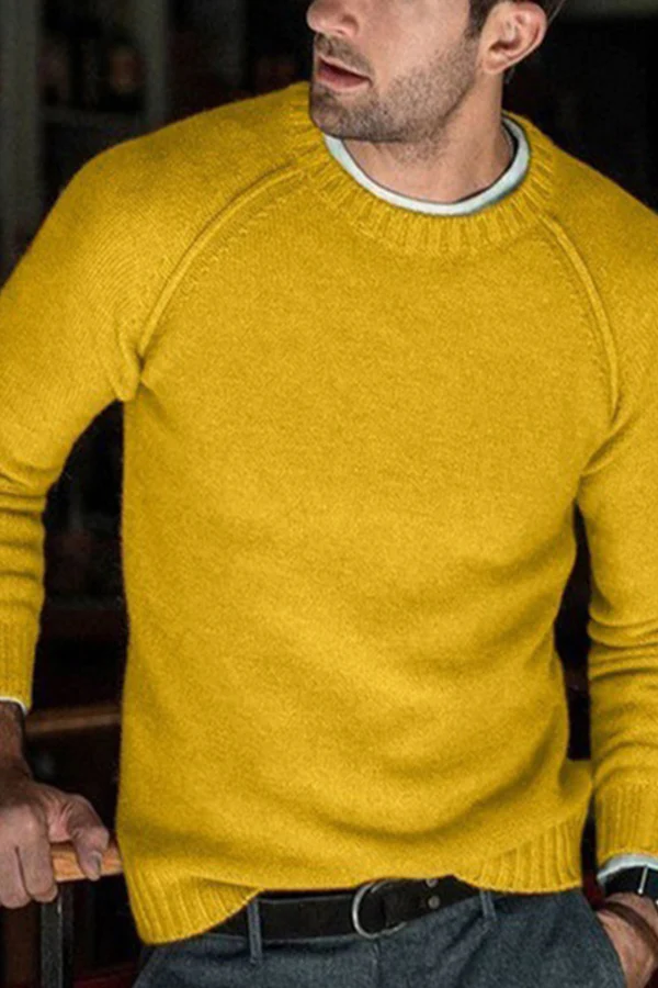 Men's Crew Neck Solid Color Sweater