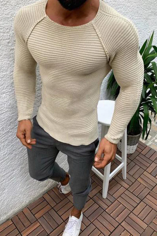 Mens Slim Long Sleeve Round Neck Knit Pullover Men