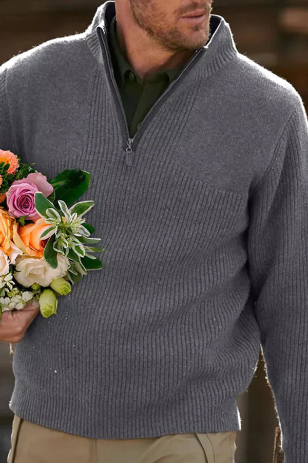 Men's V Neck Sweater Zip Long Sleeve