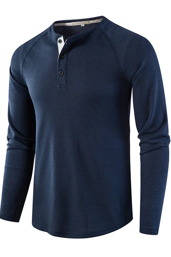 Men's Lightweight Henley Collarless Plain Crew Neck Shirt