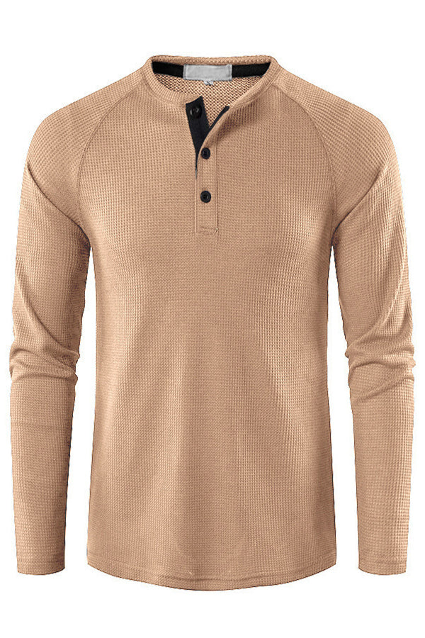 Men's Lightweight Henley Collarless Plain Crew Neck Shirt