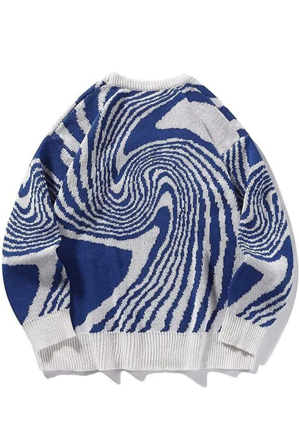 Men's Crew Neck Geometric Jacquard Knit Sweater