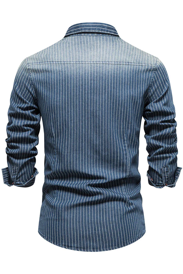 washed distressed striped denim shirt