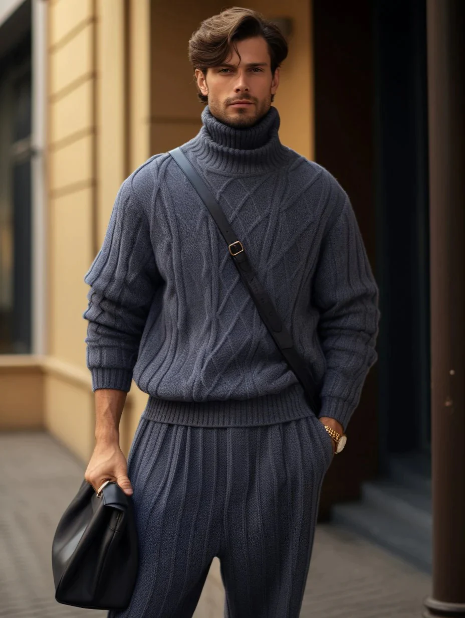 Men's Darker Blue Knitted Sweater Shirt