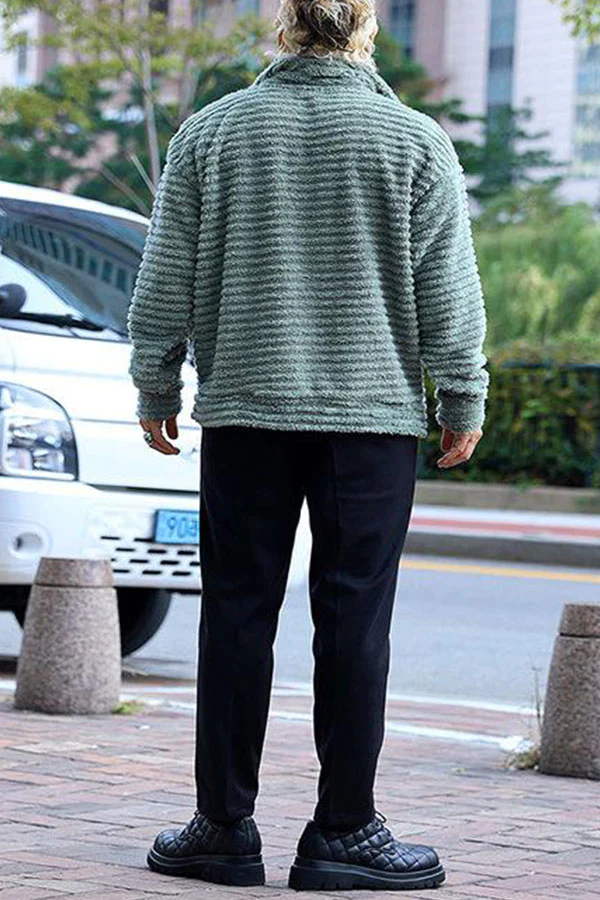 MEN'S CASUAL STAND COLLAR LOOSE KNITTED PULLOVER SWEATSHIRT