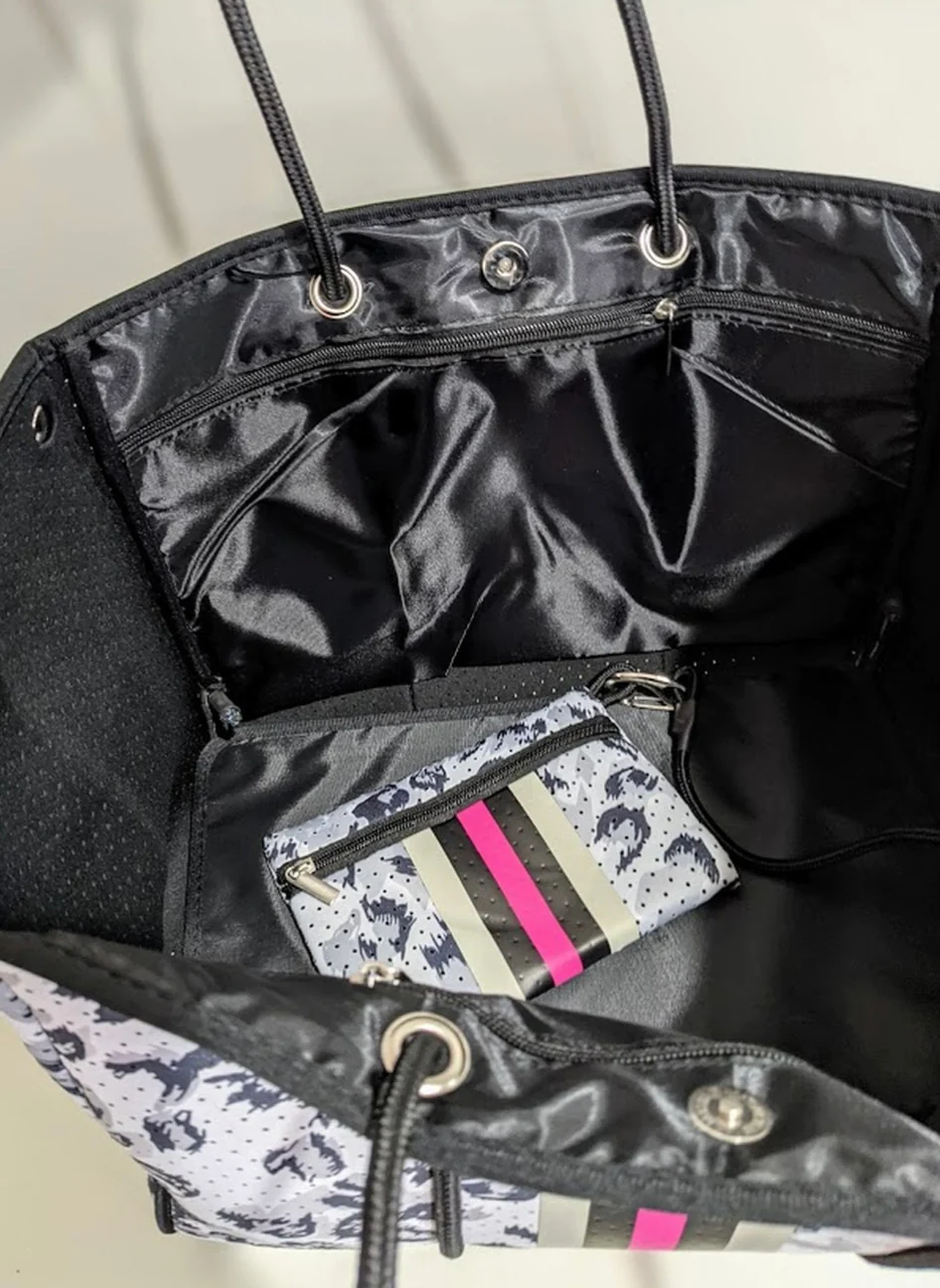 Leopard with pink stripe Neoprene Tote