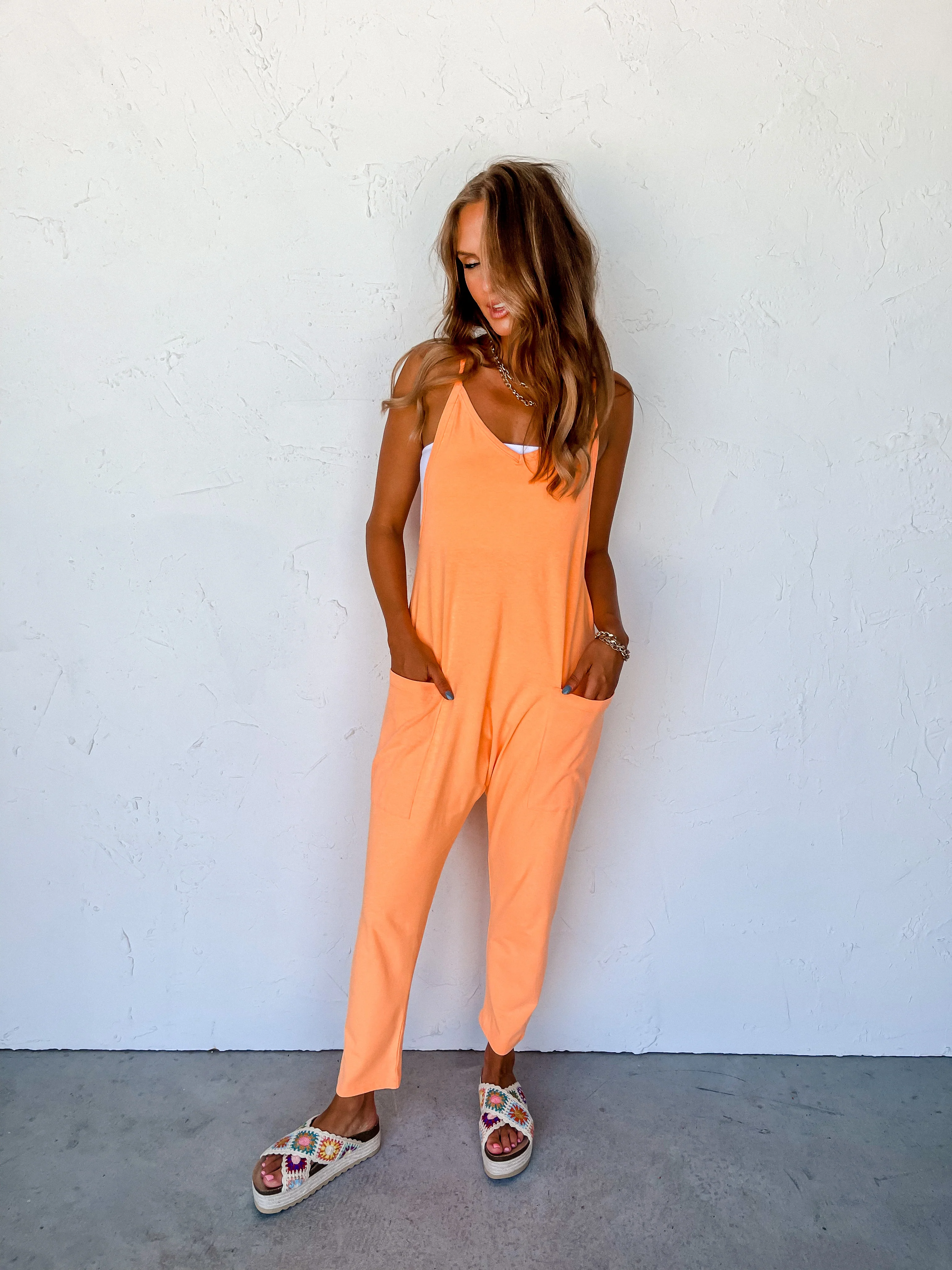 Crowd Pleaser Jersey Jumpsuit-Neon Orange