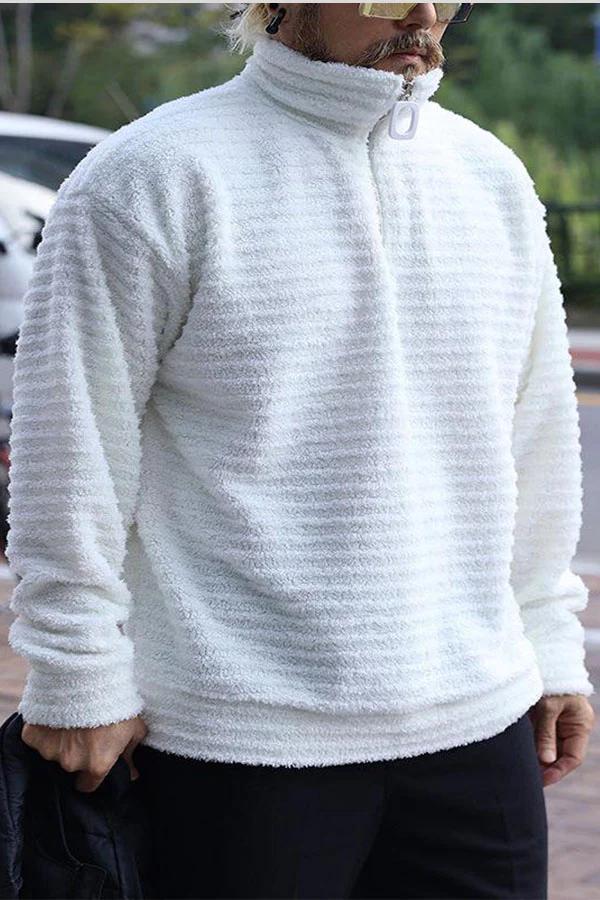 MEN'S CASUAL STAND COLLAR LOOSE KNITTED PULLOVER SWEATSHIRT