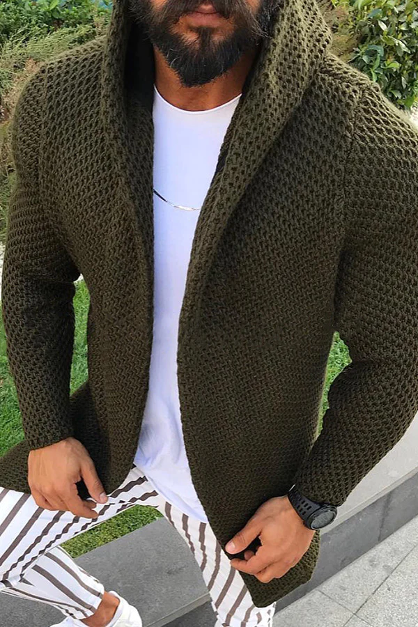Men's Long-sleeved Cardigan Hooded Knit Sweater