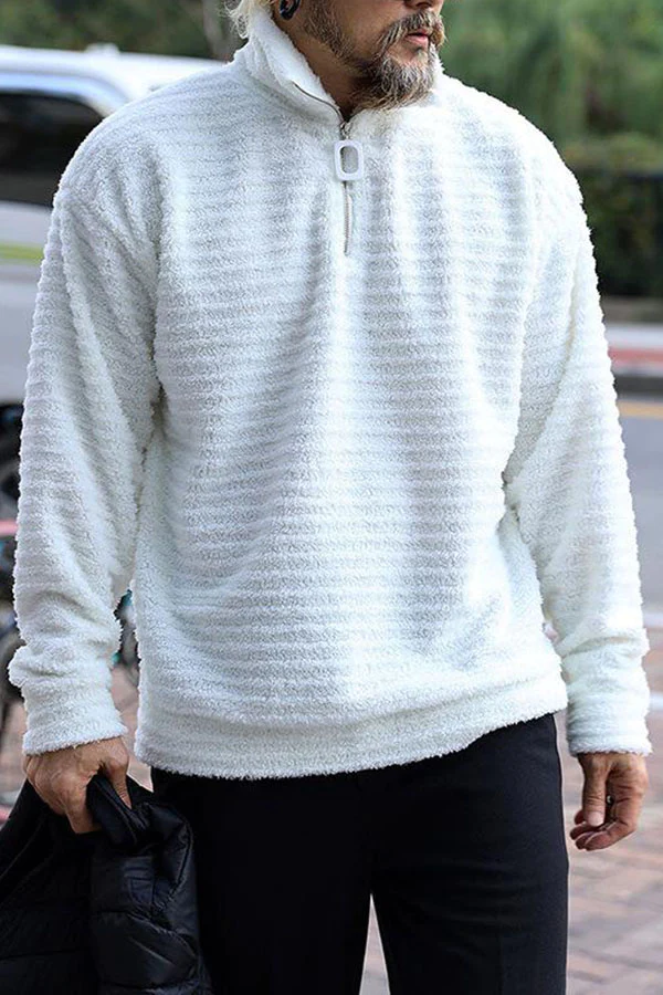 MEN'S CASUAL STAND COLLAR LOOSE KNITTED PULLOVER SWEATSHIRT