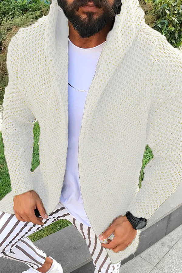 Men's Long-sleeved Cardigan Hooded Knit Sweater
