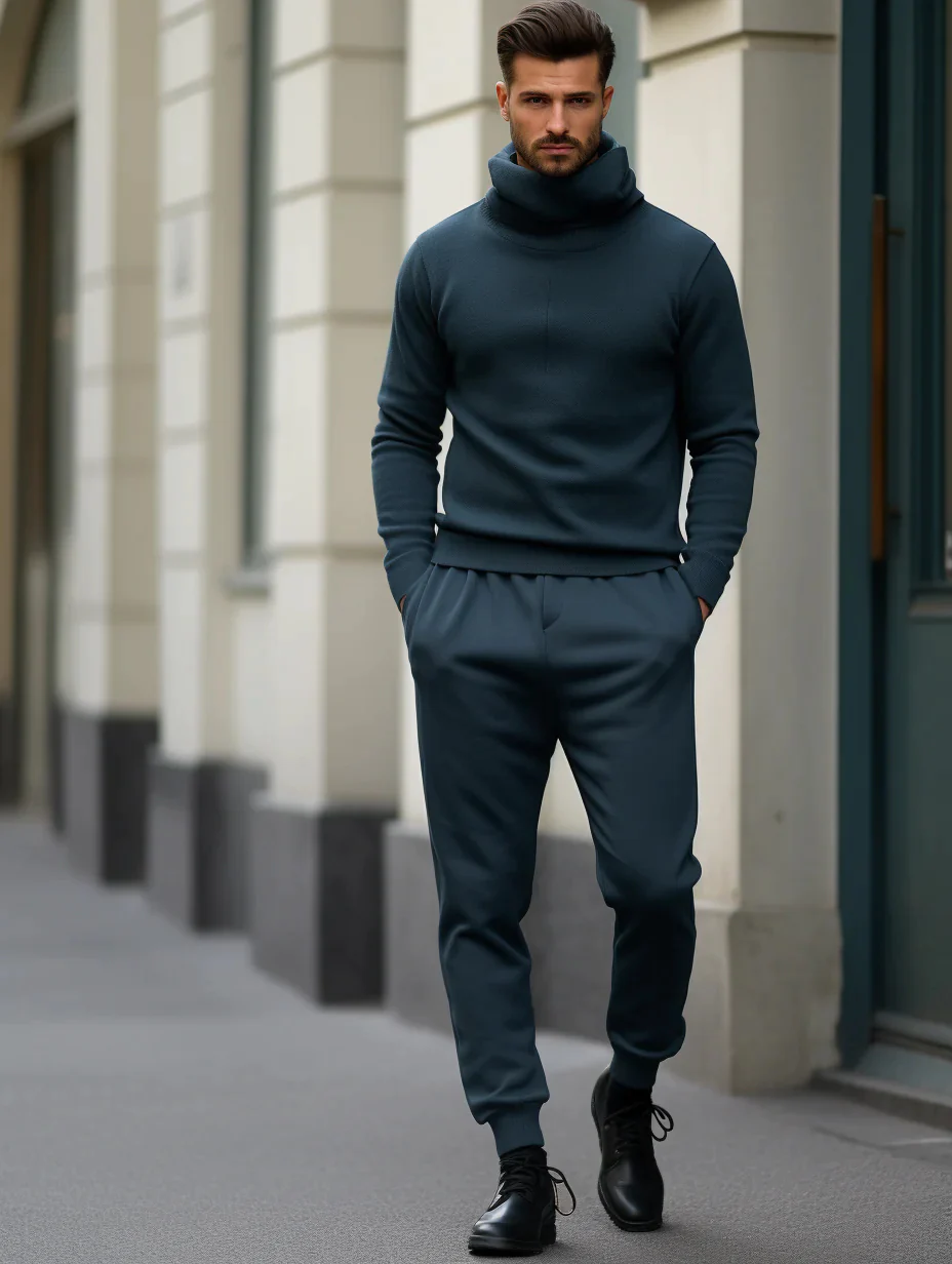 Winter Men's Scarf Collar Luxury Thick Sweater