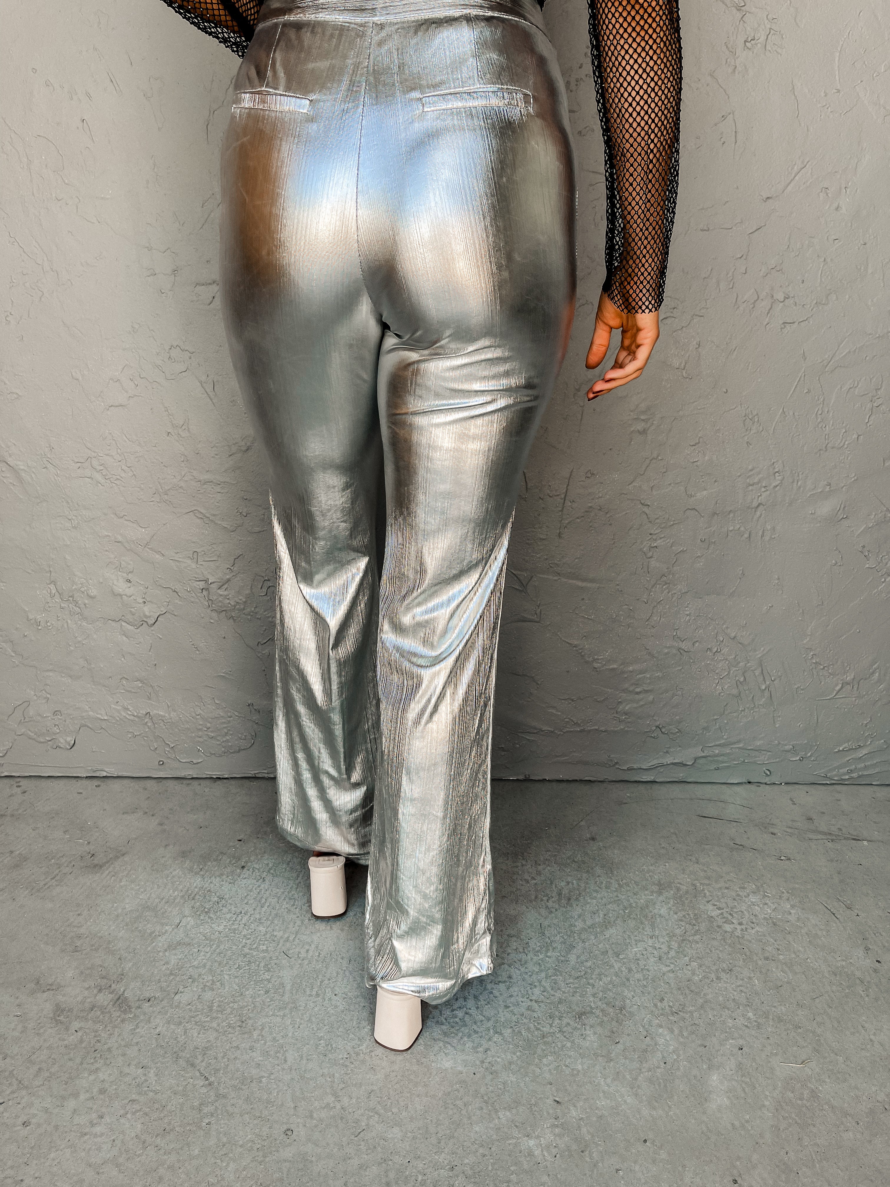 Metallic Moment Boot Leg Pants