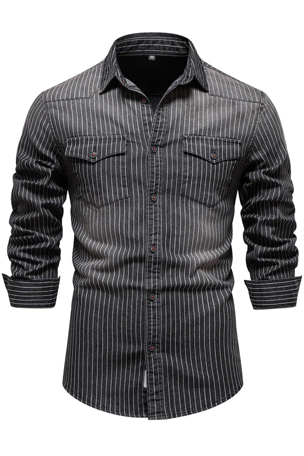 washed distressed striped denim shirt