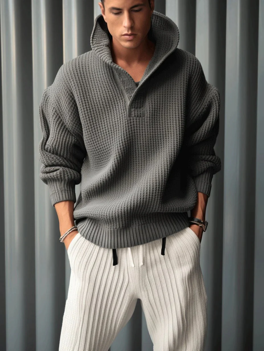 Men's Gray&white Knitted Sweater