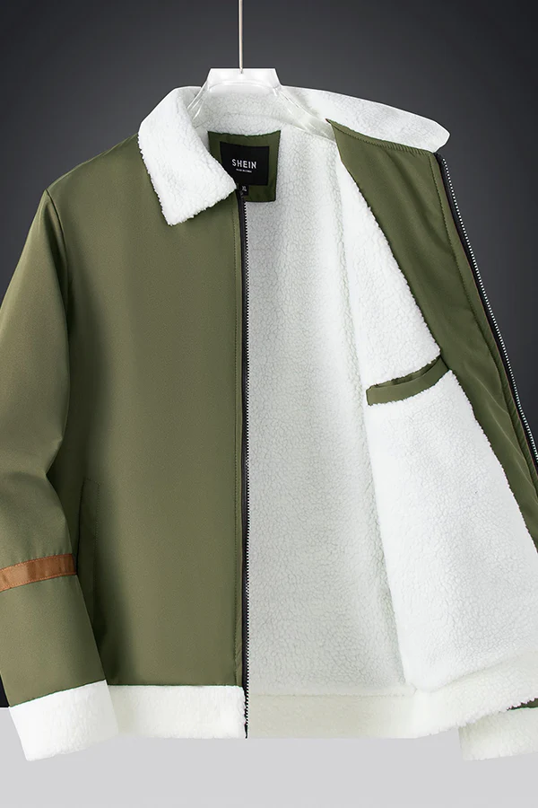 Men Teddy Lined Zipper Coat