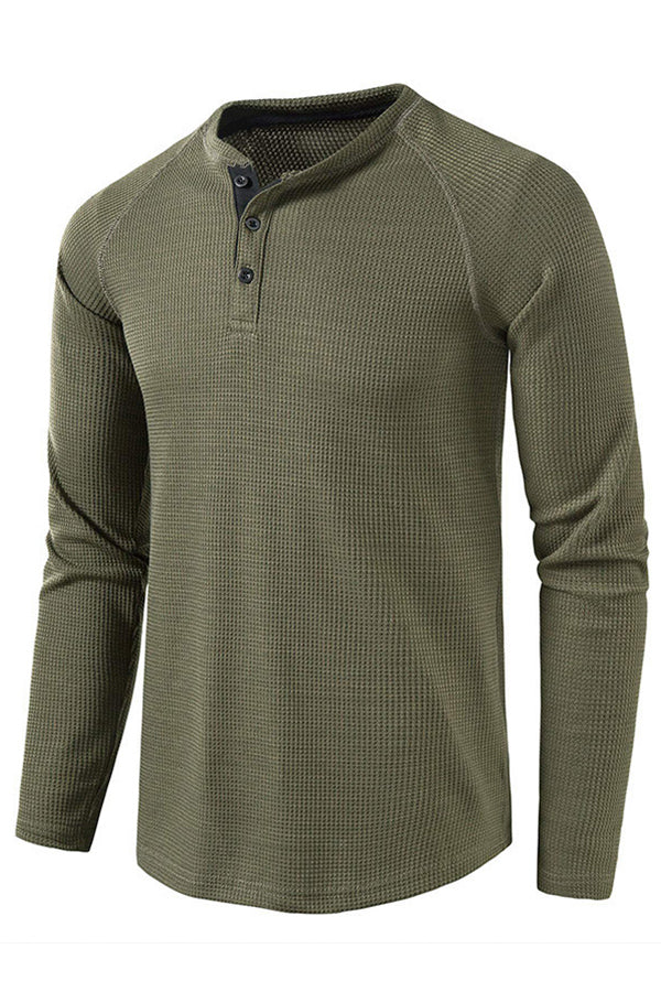 Men's Lightweight Henley Collarless Plain Crew Neck Shirt