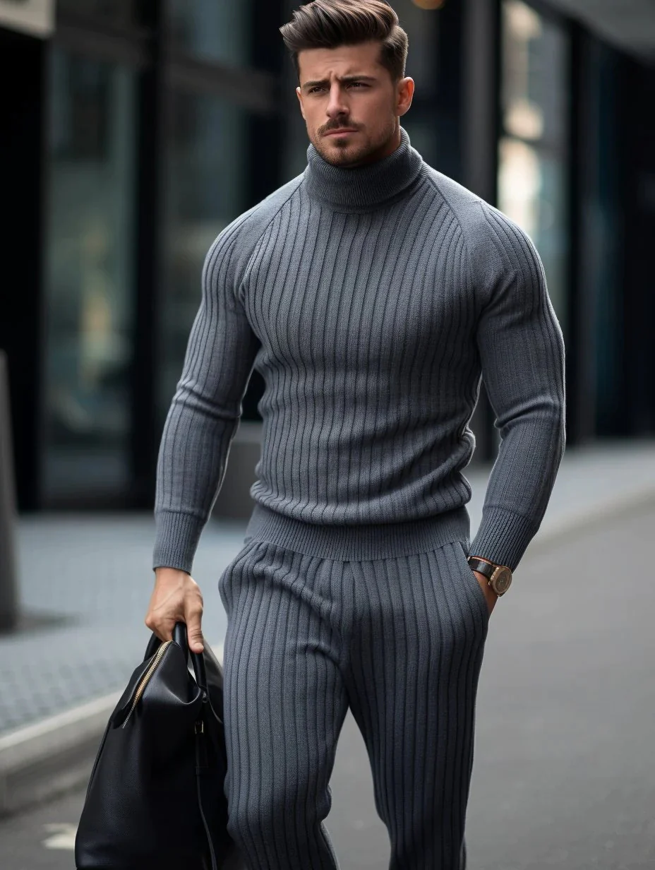 Winter Men's Darker Blue Luxury Thick Knitted