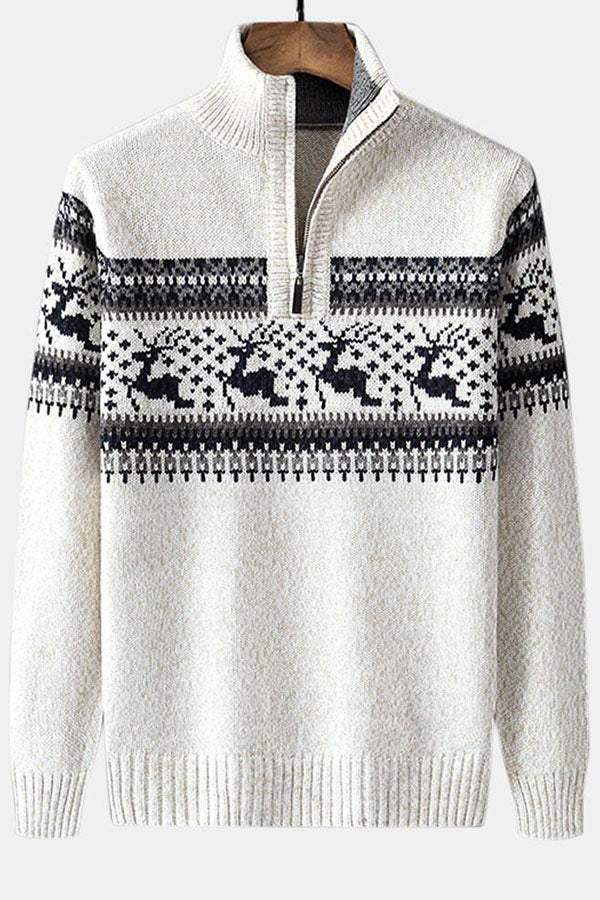 Christmas Moose Print Half Zip Sweater