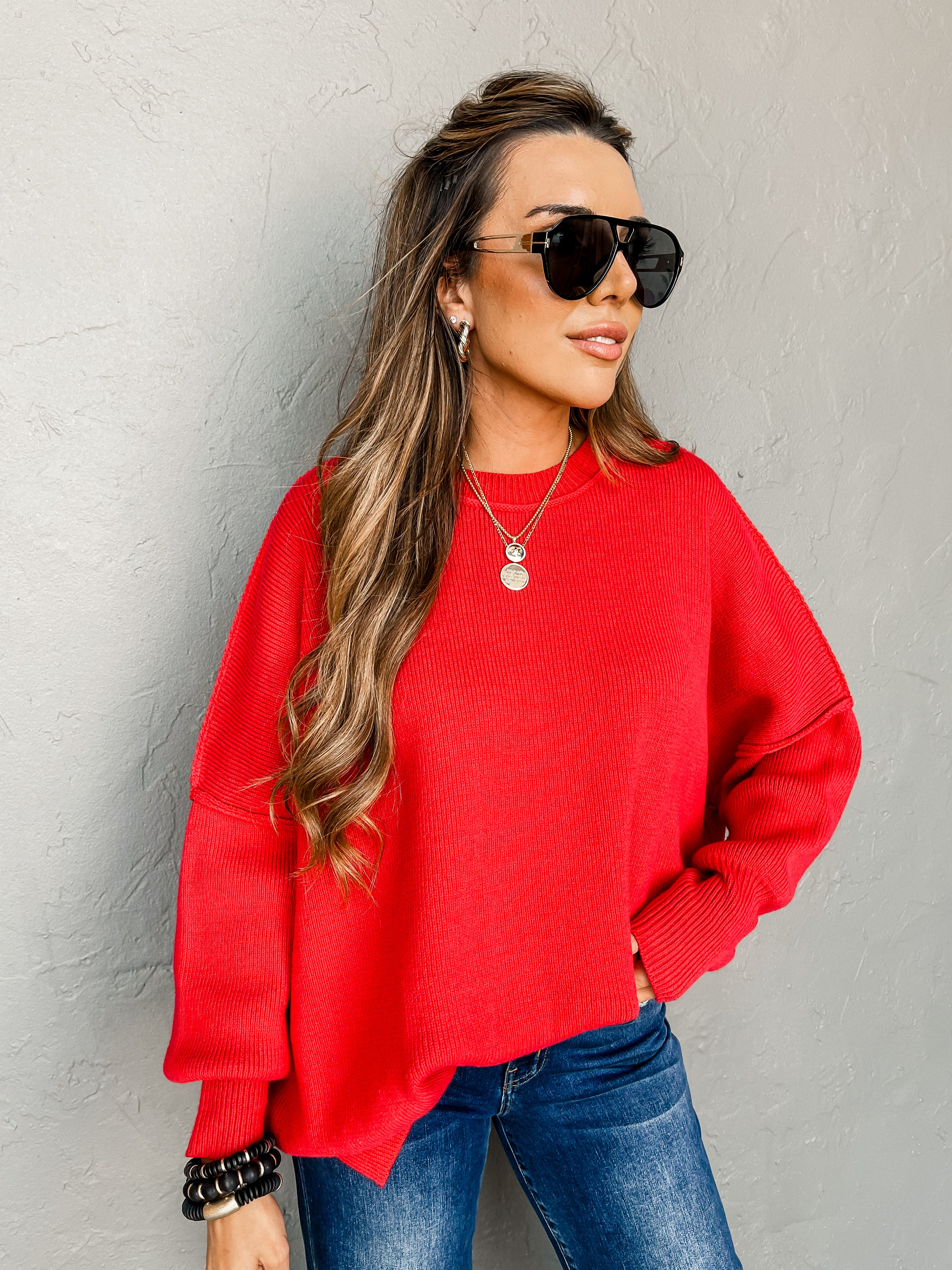 So It Seems Oversized Sweater-Red